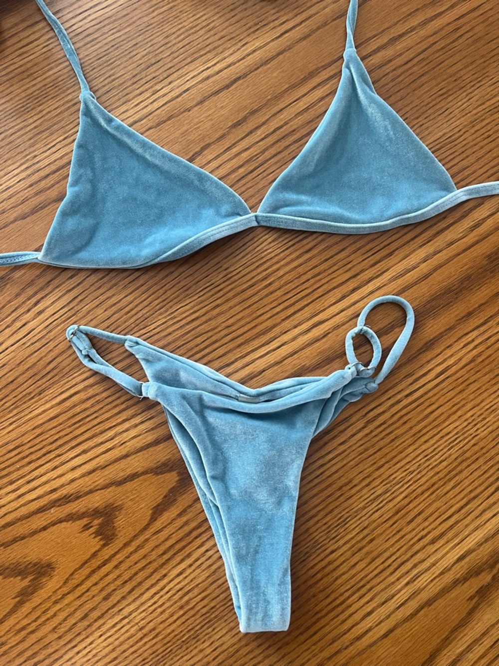 SHEIN Light Blue Velvet Triangle Bikini Set